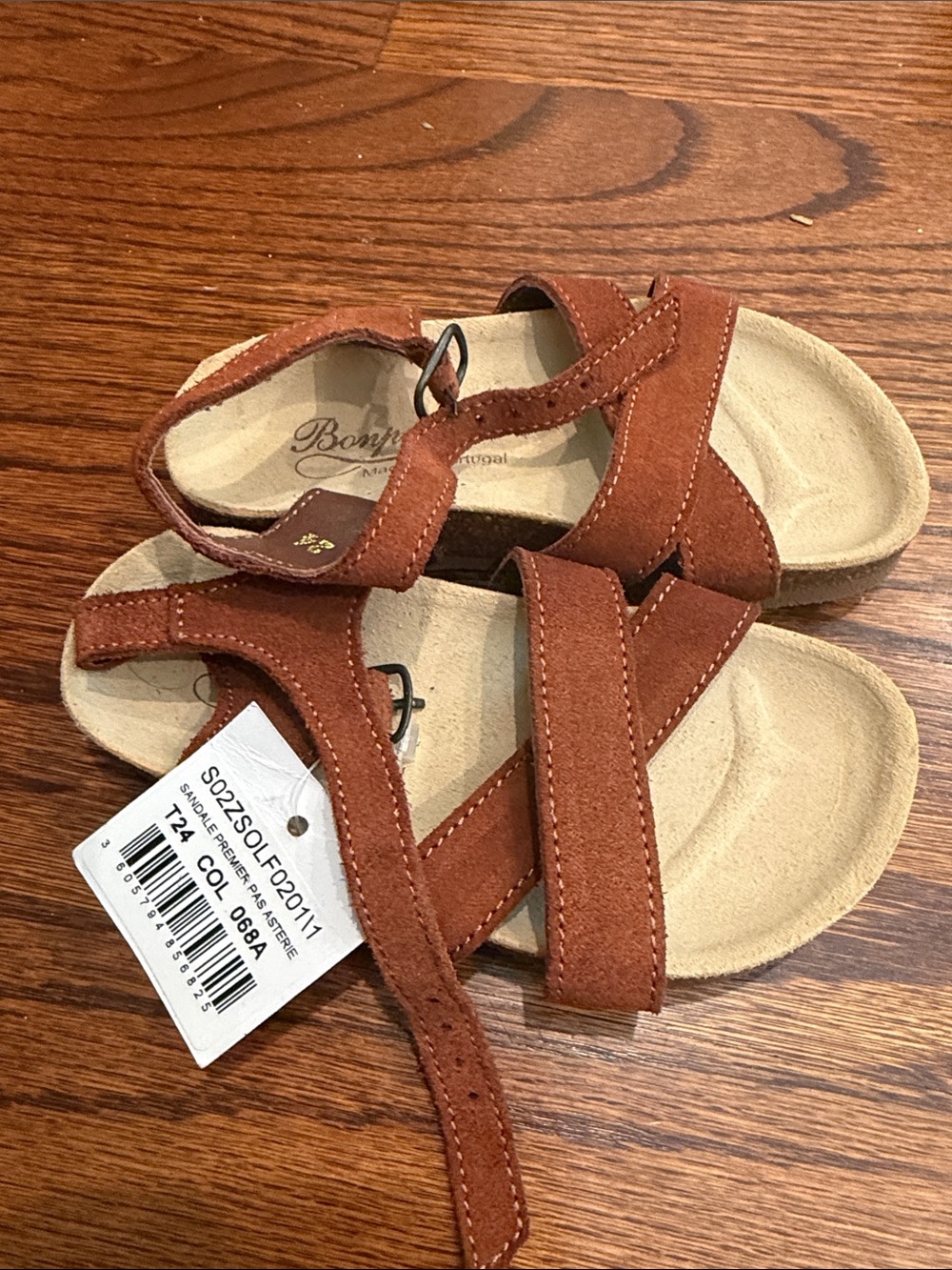 BNWT Bonpoint Brown Suede Kids Sandals - Adjustable Straps size 24 eu